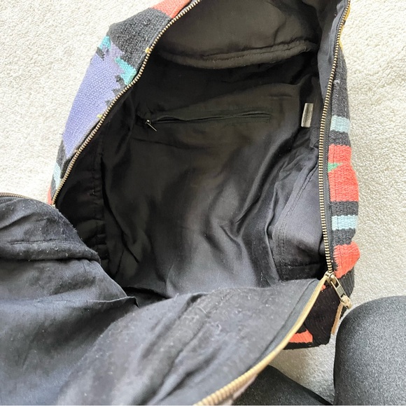 ANTHROPOLOGIE Serape Tribal Aztec Black Multicolor Boho Backpack Leather - Picture 3 of 8